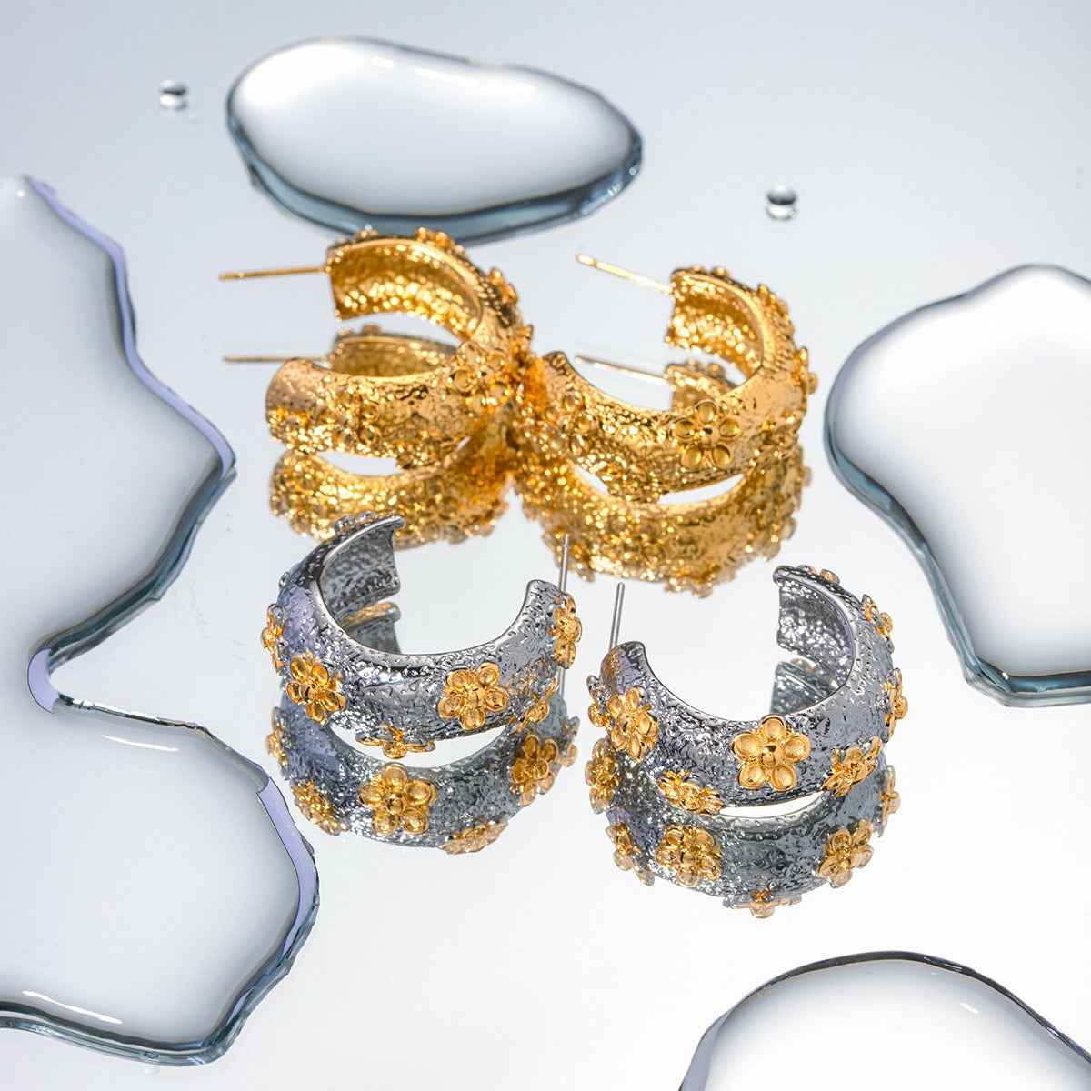 Boucles d’Oreilles C-Design Martelé – Haute couture en Or 18K