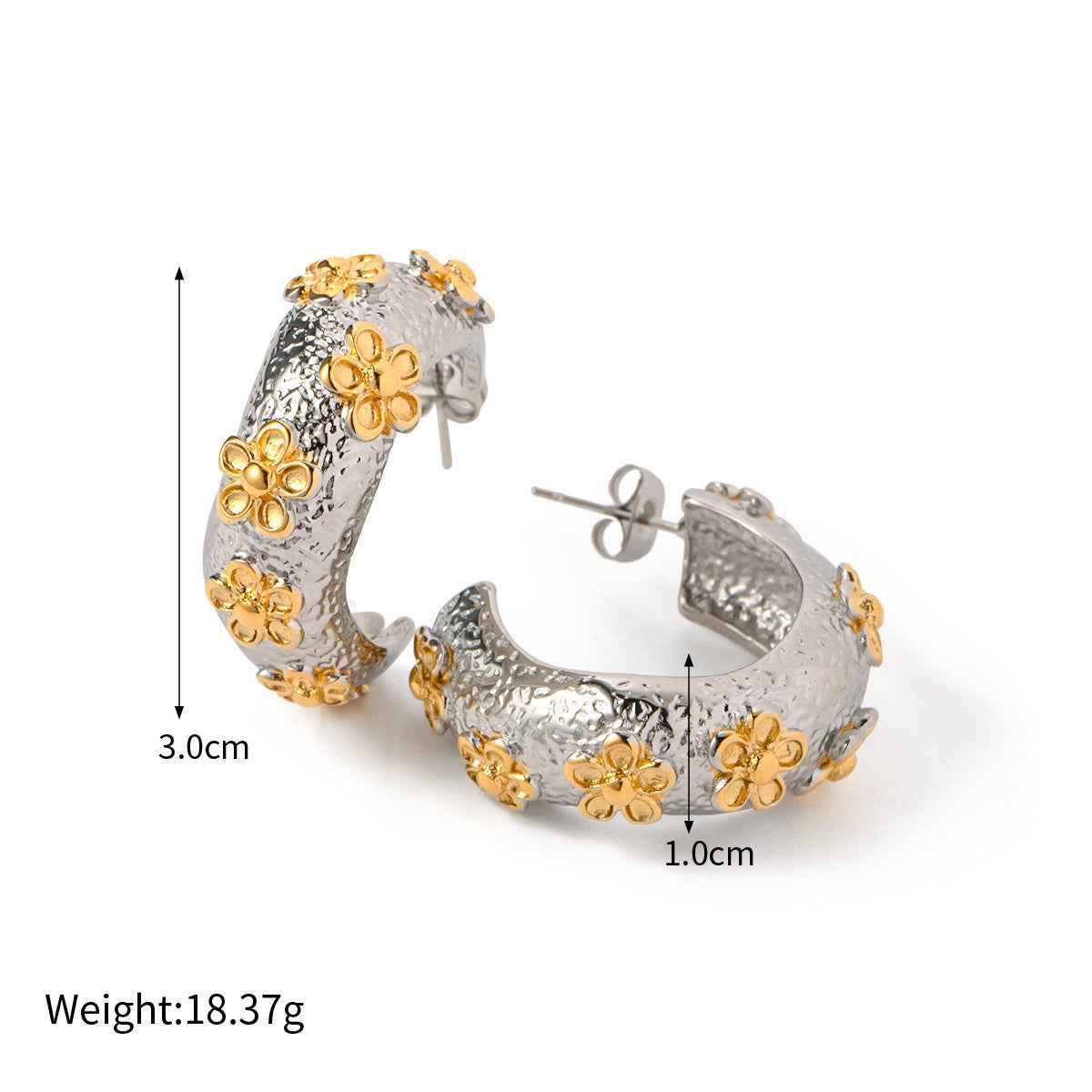 Boucles d’Oreilles C-Design Martelé – Haute couture en Or 18K