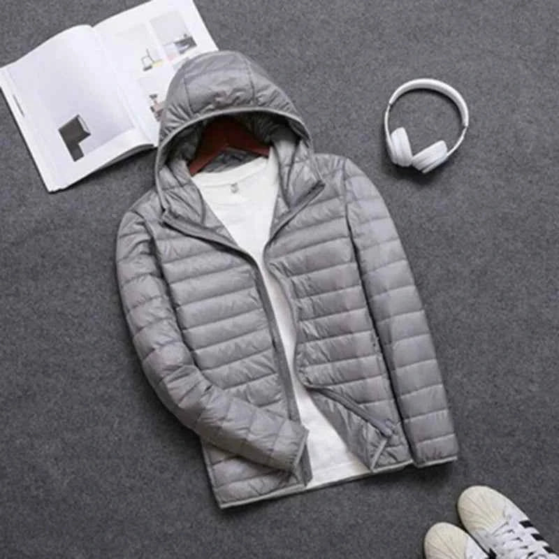 Autumn Winter Down Jacket Men Casual Stand Collar Ultra Light Parka Coat Portable Outwear Windproof White Duck Down Jacket 4XL