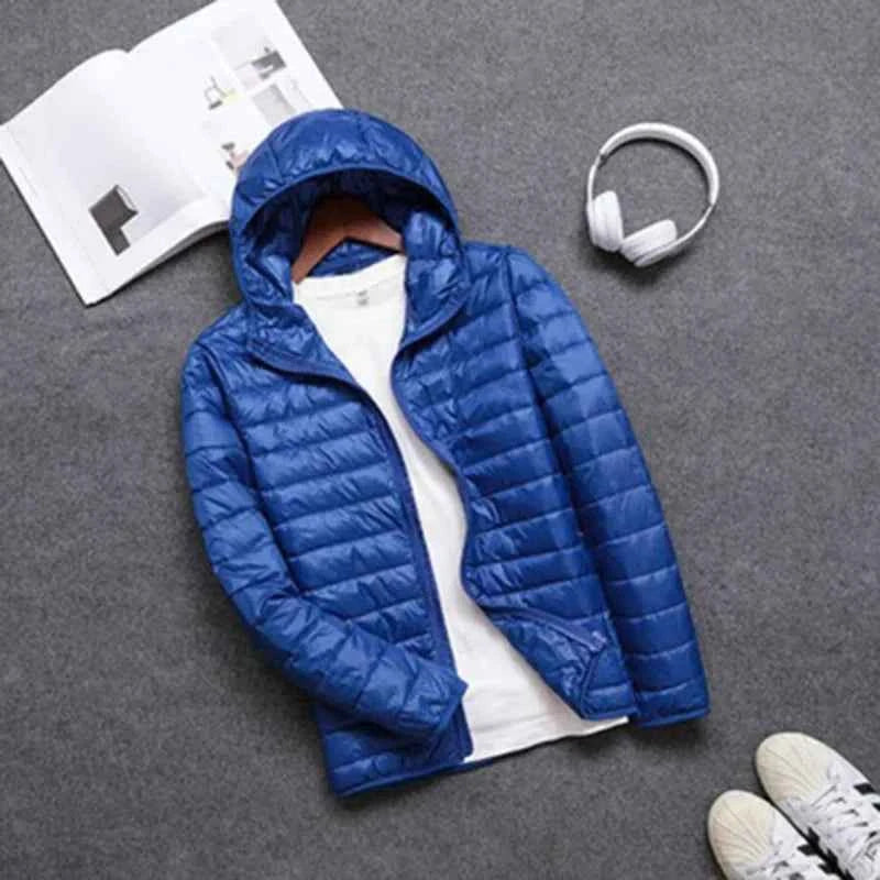 Autumn Winter Down Jacket Men Casual Stand Collar Ultra Light Parka Coat Portable Outwear Windproof White Duck Down Jacket 4XL