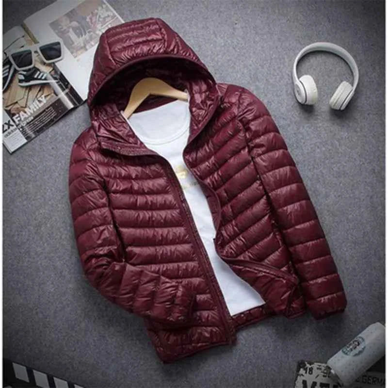 Autumn Winter Down Jacket Men Casual Stand Collar Ultra Light Parka Coat Portable Outwear Windproof White Duck Down Jacket 4XL