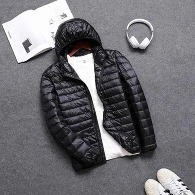 Autumn Winter Down Jacket Men Casual Stand Collar Ultra Light Parka Coat Portable Outwear Windproof White Duck Down Jacket 4XL