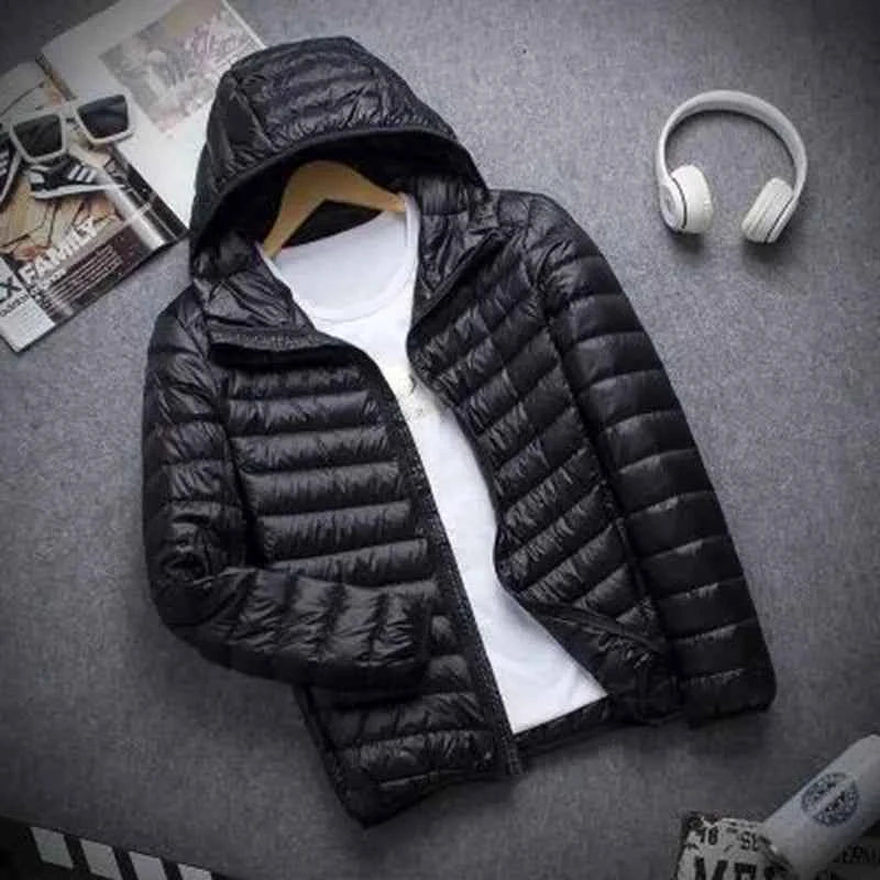 Autumn Winter Down Jacket Men Casual Stand Collar Ultra Light Parka Coat Portable Outwear Windproof White Duck Down Jacket 4XL