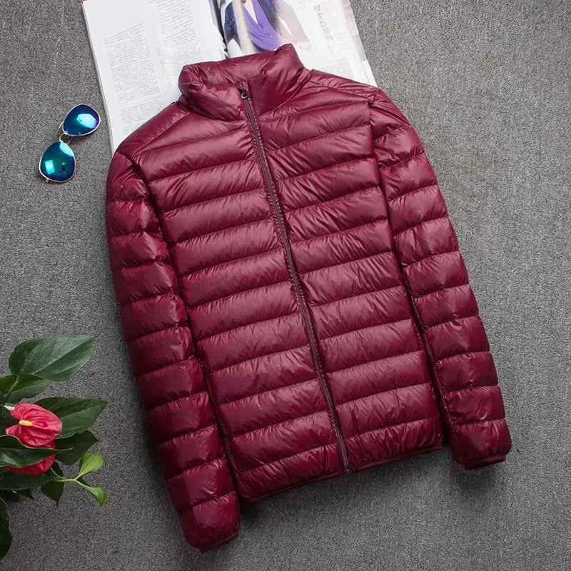 Autumn Winter Down Jacket Men Casual Stand Collar Ultra Light Parka Coat Portable Outwear Windproof White Duck Down Jacket 4XL