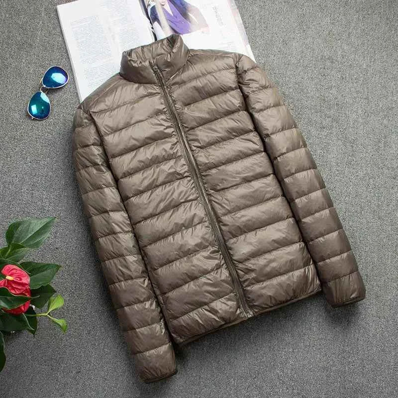 Autumn Winter Down Jacket Men Casual Stand Collar Ultra Light Parka Coat Portable Outwear Windproof White Duck Down Jacket 4XL