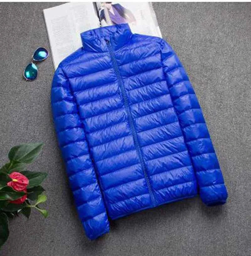 Autumn Winter Down Jacket Men Casual Stand Collar Ultra Light Parka Coat Portable Outwear Windproof White Duck Down Jacket 4XL