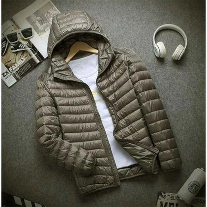 Autumn Winter Down Jacket Men Casual Stand Collar Ultra Light Parka Coat Portable Outwear Windproof White Duck Down Jacket 4XL
