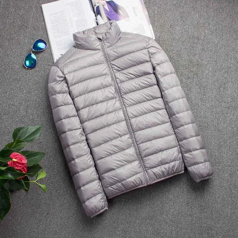 Autumn Winter Down Jacket Men Casual Stand Collar Ultra Light Parka Coat Portable Outwear Windproof White Duck Down Jacket 4XL