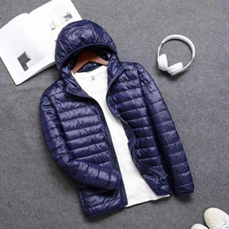 Autumn Winter Down Jacket Men Casual Stand Collar Ultra Light Parka Coat Portable Outwear Windproof White Duck Down Jacket 4XL