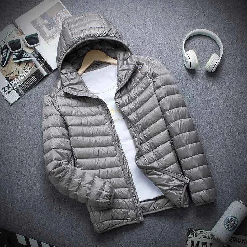 Autumn Winter Down Jacket Men Casual Stand Collar Ultra Light Parka Coat Portable Outwear Windproof White Duck Down Jacket 4XL
