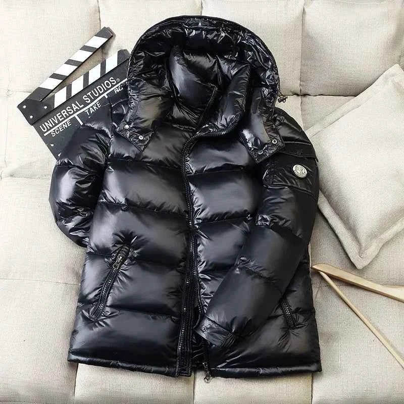 2024 New Winter Warm Down Jacket Men's Fashion Bright Short Down Coat Outdoor Light Waterproof White Duck Down Hooded Parka Men
