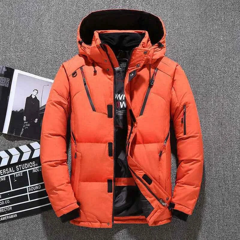 Men's White Duck Down Jacket Warm Hooded Thick Puffer Jacket Coat Male Casual High Quality Overcoat Thermal Winter Parka Men