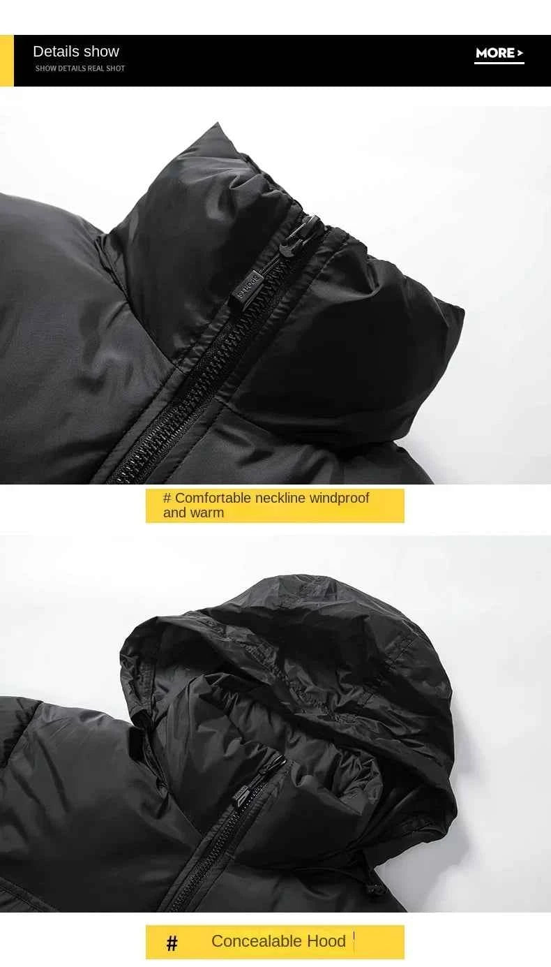 2024 Men's Winter Jacket Fashion Splicing Style Hidden Hooded Warm Parka coats Women's Street Short Down Cotton Padded Jacket