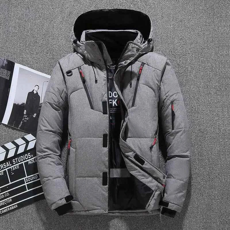 Men's White Duck Down Jacket Warm Hooded Thick Puffer Jacket Coat Male Casual High Quality Overcoat Thermal Winter Parka Men