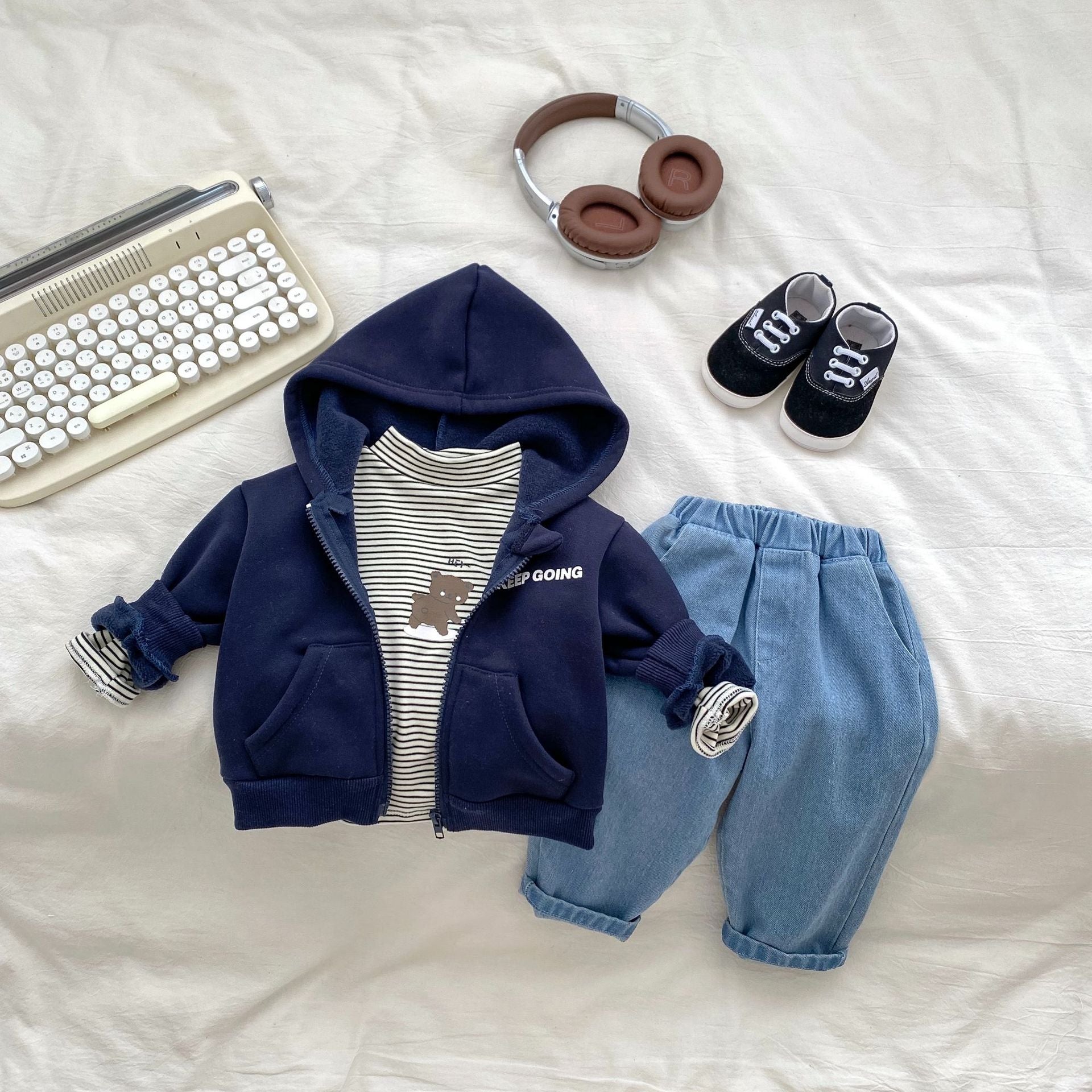 Arrival Baby Kids Unisex Letters Print Zip-up Hooded Thick Coat-2