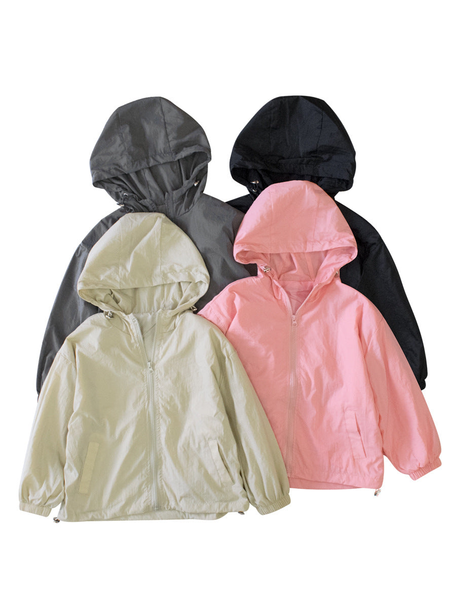 Arrival Kids Unisex Solid Color Hooded Zip-up Coat-0